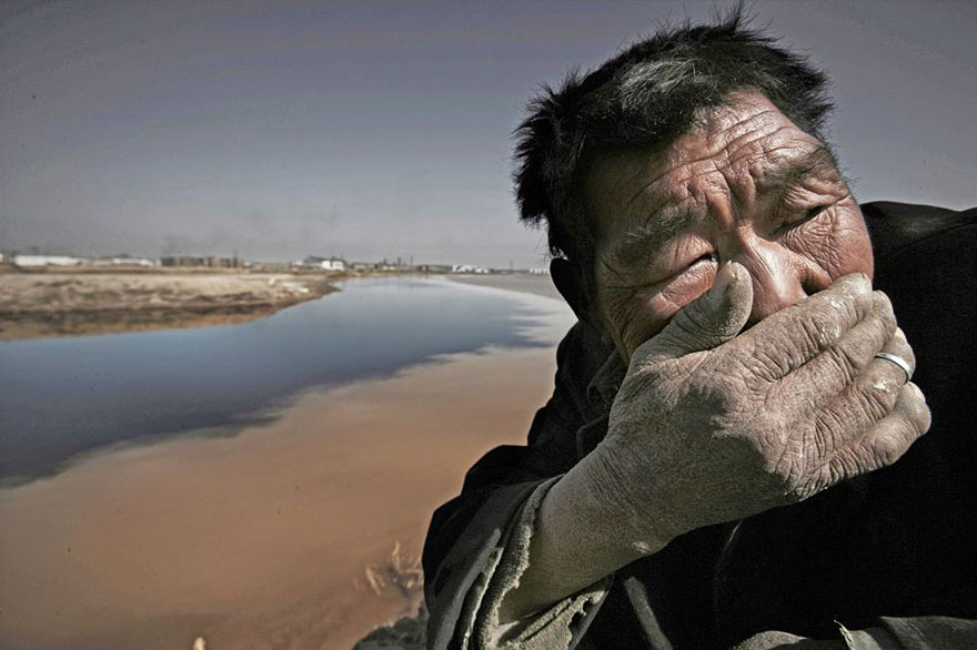15. The polluted Yellow river in Mongolia