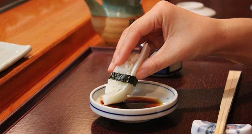 9. Eat sushi fish-side down so you don't over-saturate your rice